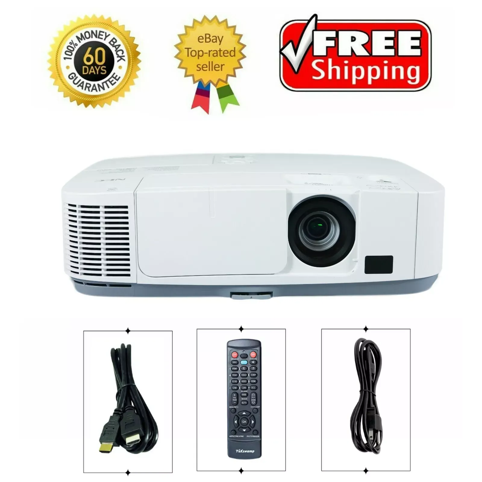 NEC P401W 3LCD Projector 4000 ANSI HD 1080i HDMI x 2 16:10 (WXGA) LAN w/Remote