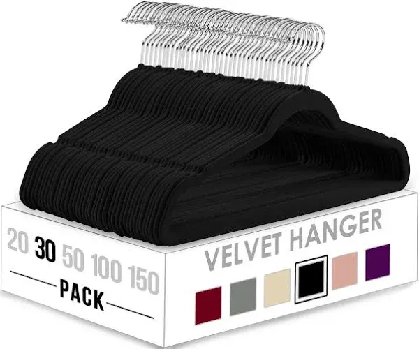 Utopia Home Velvet Hangers 30 Pack - Non-Slip Clothes Hangers - Black Hangers - Suit Hangers with 360 Degree Rotatable Hook - Heavy Duty Coat Hangers - Pants Hangers