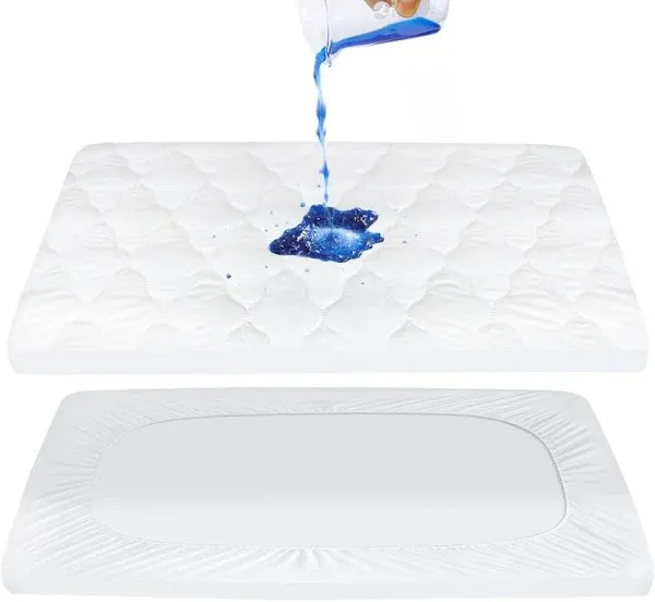 Pack and Play Mattress Pad Sheets Cover Waterproof, Soft Quilted Pack and Play Protector, 27" X 39" Fit Graco Pamo Babe Pack and Play Mattress Pad, Baby Portable Mini Cribs and Foldable Mattresses Pad