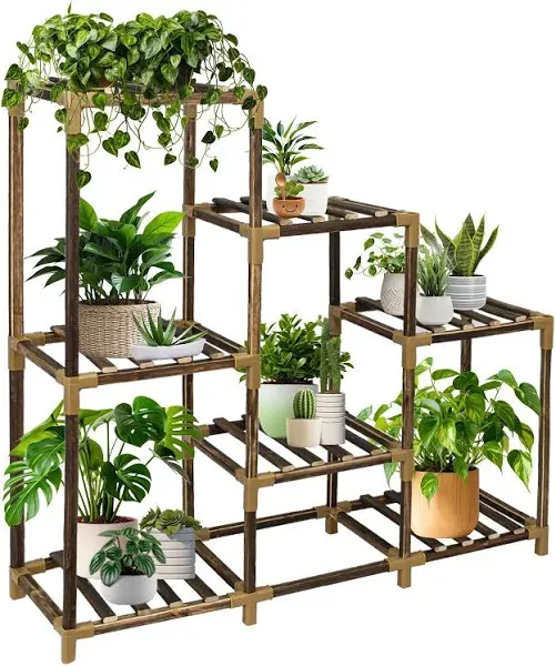 Plant Stand Indoor, 3-Tier Outdoor Wood Plant Stand for Multiple Plants, Accommodates 7 Potted Plants, Ideal for Room Corners, Balconies, Gardens, and Plant Gardening Gifts