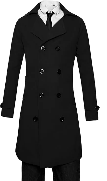 Lars Amadeus Men's Double Breasted Notched Lapel Long Winter Trench Overcoat