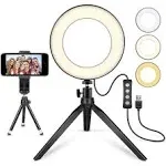 LED Ring Light 6" with Tripod Stand for YouTube Video and Makeup Mini LED Camera Light with Cell Phone Holder Desktop LED Lamp with 3 Light Modes & 1