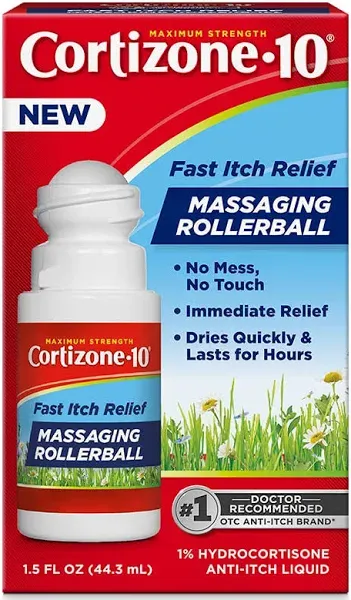 Cortizone 10 Maximum Strength Fast Itch Relief with Massaging Rollerball, 1% Hydrocortisone Anti-Itch Liquid, 1.5 oz.