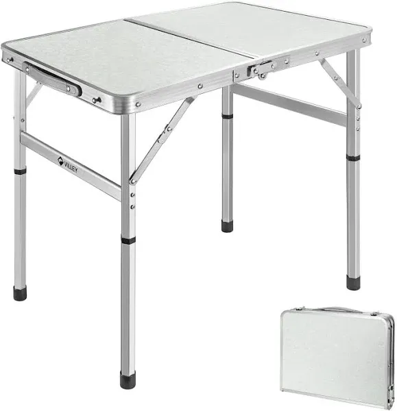 Folding Camping Table, Portable Lightweight Outdoor Table with Aluminum Adjustab