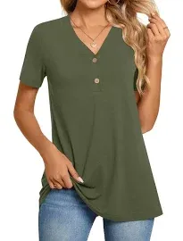 BISHUIGE Womens Henley Tunic Tops Button Up T-Shirts V-Neck Casual Blouses