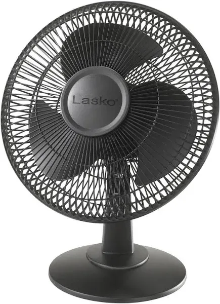 New Lasko 12&#034; Table Fan - 3-Speed, Oscillating, Tilt-Back Head, Black, 16.5&#034; H