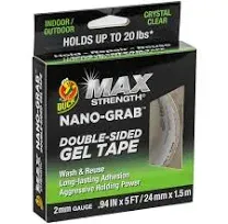 Duck Max Strength Double-Sided Gel Tape with Nano-Grab Technology, Heavy Duty, Multi-Purpose & Removable Adhesive, 0.94 in. x 10 ft, Clear, 2 Rolls