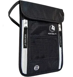 Venture 4th Travel Neck Wallet with RFID Blocking Passport Holder Pouch Black