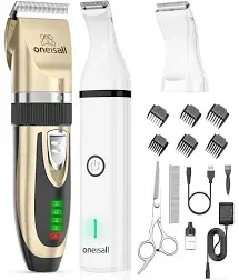 oneisall Dog Clippers and Dog Paw Trimmer Kit 2 in 1 Low Noise Cordless Dog C...