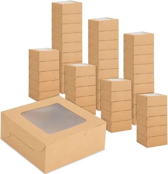 Juvale 50 Pack Kraft Pastry Boxes with Window