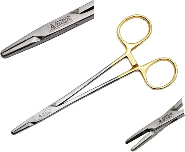 Olsen Hegar Needle Holder, Needle Driver with Scissors Cutting Edges, Scissor Clamp Forceps with Tungsten Carbide ARTMAN Brand (6 Inch)