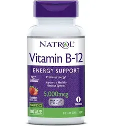 Natrol Vitamin B12 5,000mcg Energy Support Strawberry 100 Tablets 047469066727VL