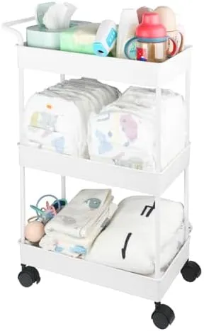 Baby Diaper Caddy, Plastic Movable Cart for Newborn Nursery Essentials Diaper St