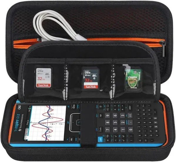 Elonbo Carrying Case for Texas Instruments TI-Nspire CX II CAS/CX II/CX/CX CAS Color Graphing Calculator, Extra Zipped Pocket Fits Charging Cable, Charger, Manual, Black