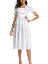 BBHoping Women’s Casual Striped Maternity Dress Short&3/4 Sleeve Knee Length Pregnancy Clothes for Baby Shower