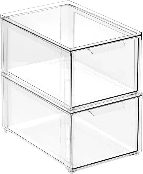 mDesign Plastic Stacking Closet Storage Organizer Bin with Drawer