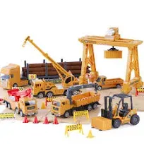 iPlay iLearn Construction Truck Toy Set Cargo Transport Vehicles Site Playset