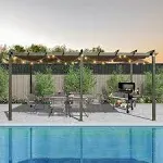 Domi Outdoor Living 11&#39; X 20&#39; Outdoor Pergola with Retractable Canopy Aluminum Shelter Sun Shade Grape Trellis for Patio, Backyard and Lawn, Gray