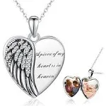 Angel Wings Heart Locket Necklace - 925 Sterling Silver - Love Gift Memorial NEW