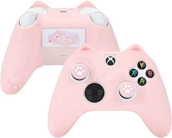 GeekShare Cat Paw Controller Skin Grips Set Anti-Slip Silicone Protective Cover Skin Case Compatible with Xbox Series X Controller with 2 Thumb Grip Caps and 1 Sticker (Pink)