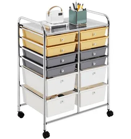 Storage Rolling Cart with 12 Drawers Scrapbook Paper Organizer Yellow/Gray/Be<wbr/>ige