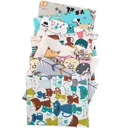 Fabric, 8 pcs/lot Fat Quarter Fabric Bundles 100% Cotton 19.69'' x 19.69'' (50 x 50cm) Quilting Cotton Craft Fabric Pre-Cut Squares Sheets for Patchwork Sewing Quilting Crafting, Dog Cat Pattern.