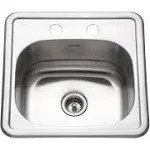 Houzer 1515-6BS-C Hospitality 15" Stainless Steel Drop-In Topmount 2-Hole Single Bowl Bar Sink