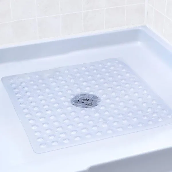 SlipX Solutions Essential Square Shower Mat 21"x21" Grippy Textured Surface 25% Stronger Suction Cups