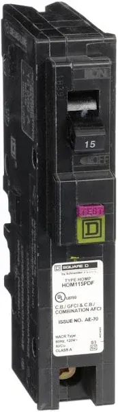 Square D HOM115PDFC Homeline Single-Pole Dual Function Circuit Breaker, 15 Amp