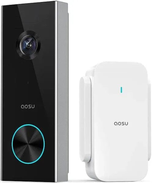 AOSU Doorbell Camera Wireless, Battery-Powered Video Doorbell with Chime, 2K Resolution, No Monthly Fees, 166° Ultra Wide Angle, 180-Day Battery Life, AI Detection, Work with Alexa & Google Assistant