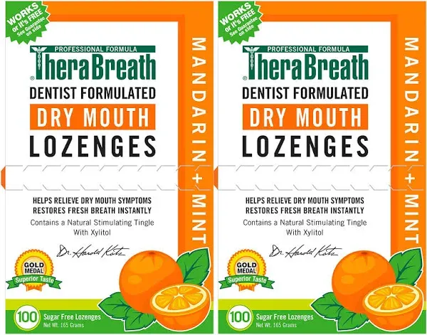 TheraBreath Dry Mouth Lozenges Mandarin + Mint 100 Sugar Free Lozenges NIB