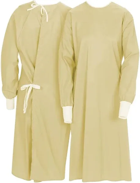 Nobles Reusable Isolation Gowns - Staff Protection for Hospital, Doctor's Office Yellow Isolation Gowns - Latex-Free Fluid Resistant Isolation Gowns with Knitted Cuffs - 6-Pack