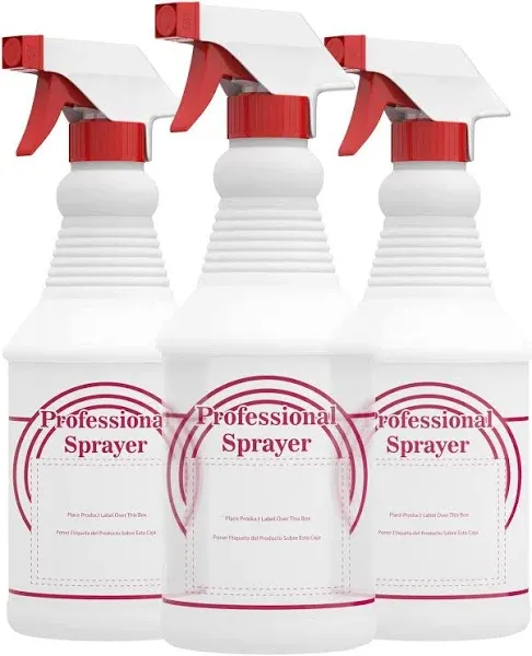 Spray Bottles, Empty Sprayer Bottle, Heavy Duty Cleaning Nozzle, 24oz, 3 Pack, Plastic, Industrial, Professional, Refillable, for Water, Alcohol, Bleach, Detailing, All Purpose Cleaner, Houseables