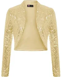 KANCY KOLE Women's Sequin Shrug Long Sleeve Open Front Cropped Bolero Jackets S-XXL