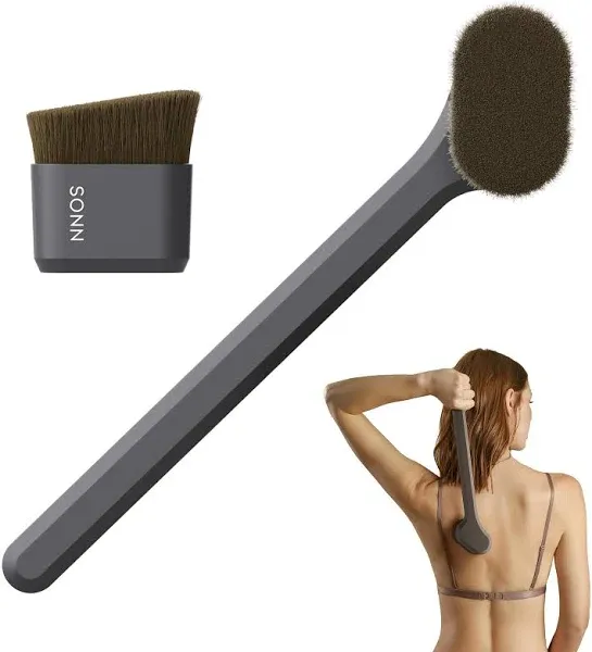 SONN Self Tanner Brushes - Body and Face Kabuki Brush Applicator for Fake Tan, Lotion, Makeup, and Sunscreen, Back Brush Applicator for Sunless Tanner and cream (Combo Pack)