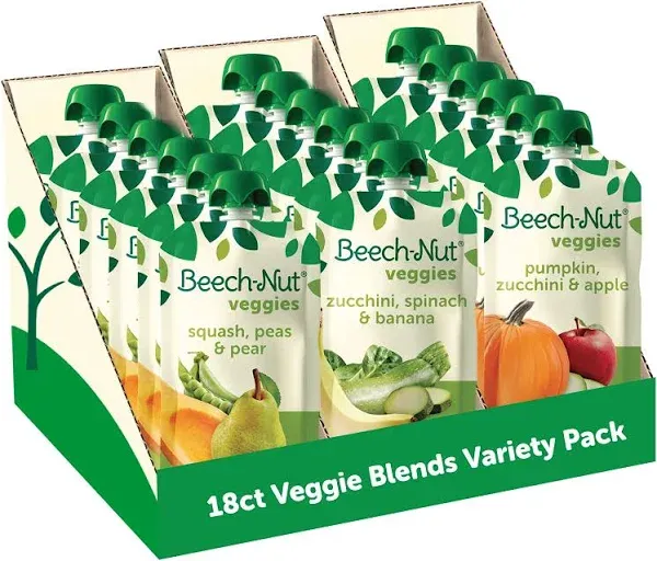 Beech-Nut Baby Food Pouches Variety Pack, Veggie Purees, 3.5 oz (18 Pack) 