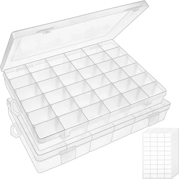 OUTUXED 2pack 36 Grids Clear Plastic Organizer Box Container Craft Storage 2PCS