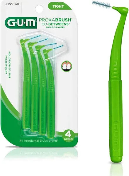 GUM Proxabrush Go-Betweens - Angled- Interdental Brushes - Soft Bristled Dental Picks for Plaque Removal Health - Safe for Braces & Dental Devices, 4ct (4pk)