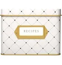 Jot & Mark Decorative Recipe Tin Box for Recipe Cards, Greeting Card Holder | Holds Hundreds of 4 x 6 Cards (Dots)