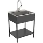 Transolid 22.1-in x 28-in 1-Basin Matte Black Freestanding Laundry Sink with Faucet Stainless Steel | K-EWS-2822S-MB