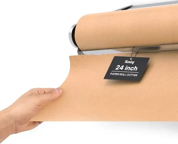 Kenley Butcher Paper Dispenser - Large Holder and Cutter for Wrapping Butcher Craft Freezer Paper Roll 24 Inch - Wall Mount or Tabletop - Carbon Steel Non-Slip Cutter with Serrated Blade - Easy to Use