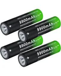 PAOWANG 4 Pack 18650 Rechargeable Battery 3.7V 9900mAh Button Top Li-Ion Batteries for Flashlights, Headlamps