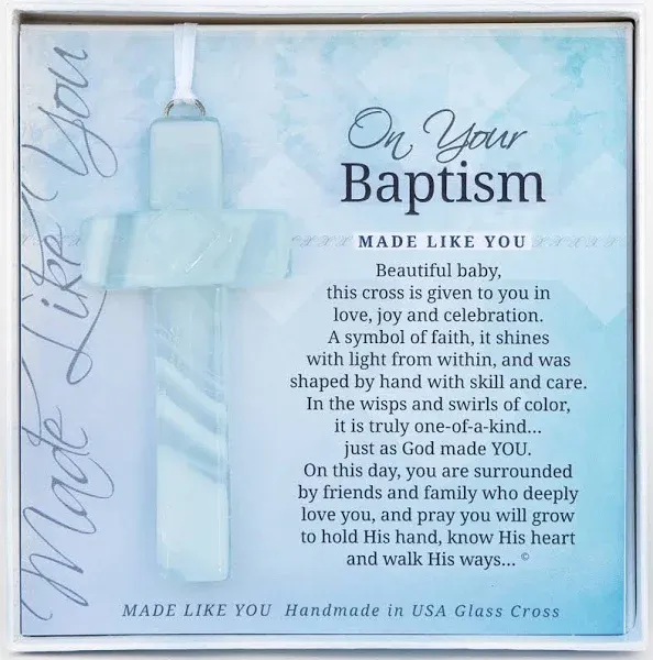 Beautiful Baby Handmade Aqua Glass Cross