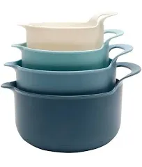 COOK WITH COLOR Nesting Plastic Mixing Bowl Set with Pour Spouts and Handles, Green, 4 Piece Non-Slip