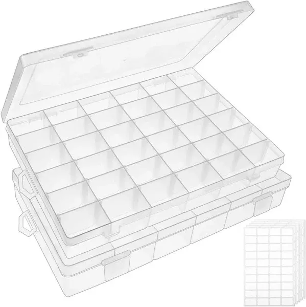 Outuxed 36 Grids Clear Plastic Organizer Box with Adjustable Compartment Dividers