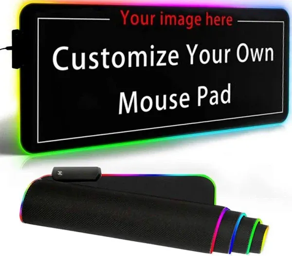 Personalized RGB LED Gaming Mouse Pad Make Your Own Customized Large Gaming Mousepad Custom Mouse Mat for Office Dorm Personalised Gifts Presents for Gaming Lovers, 31.5x11.8in