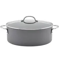 Rachael Ray Hard Anodized Nonstick Cookware Oval Pasta Pot/Braiser,8 Quart- Gray