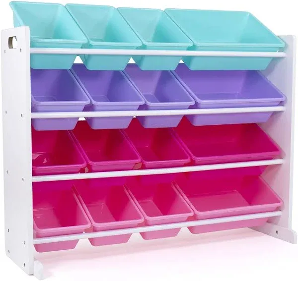 tot tutors forever collection wood toy storage organizer, xlarge, white/blue/pink/purple