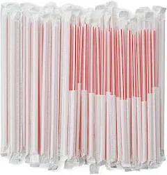 DuraHome Striped Plastic Straws Individually Wrapped White and Red 1000 Pack - 8 inch Drinking Straw, BPA Free Restaurant Style Disposable Straight Straws 0.24" Wide, Bulk Set