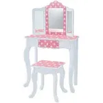 Kids Pretend Play Kids Vanity, Table and Chair Vanity Set with Mirror Makeup Dre